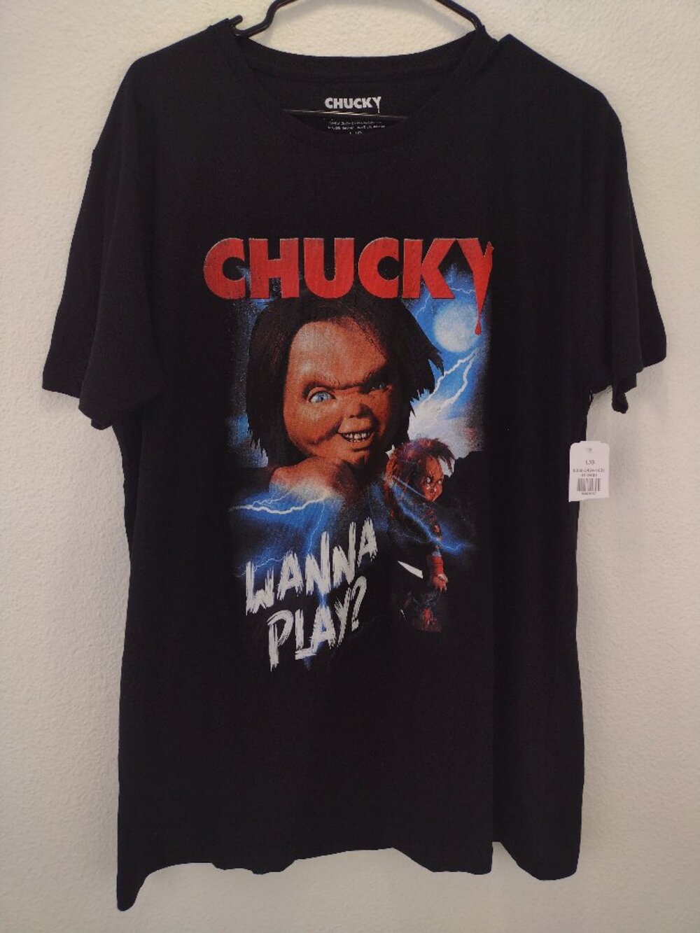 Chucky Men's T-Shirt Wanna Play Black Large